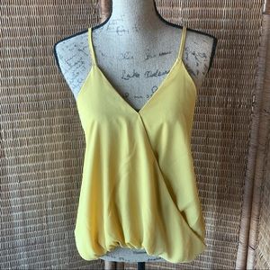 Alya Mustard Yellow Faux Wrap Blouson Strappy Top